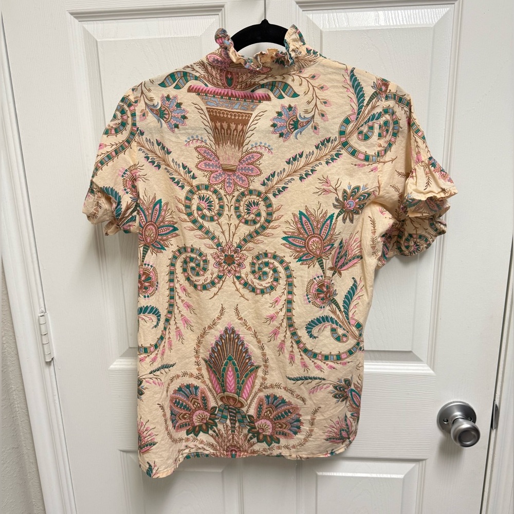 Mille Resort & Travel Pattern Button Down Ruffle Blouse - Picture 11 of 11